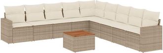 vidaXL Juego De Sof&aacute;s Jard&iacute;n Con Cojines Beige 10 Pzas Rat&aacute;n Sint&eacute;tico Vidaxl