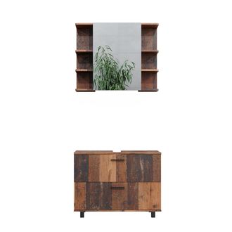 Vicco Conjunto De Muebles De Ba&ntilde;o Ilias, Roble R&uacute;stico, 2 Partes, Armario Bajo 80 Cm
