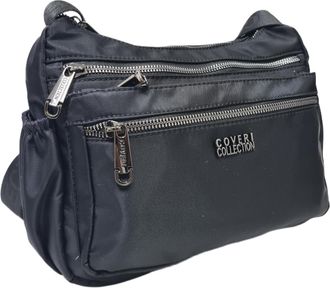 Coveri Collection Nylon Shoulder Bag, 3 Compartments, Lightweight, Multiple Pockets with Zip, Art. 5050-4 Dimensions 26 x 20 x 10 cm, Black, CENTIMETRI