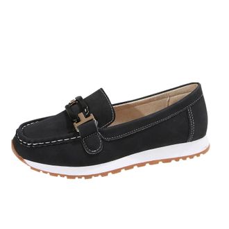 Generic Loafers for Women Casual Slip On Flat Shoes Round Toe Fashionable Anti-Slip Lightweight Comfortable Slip On Walking Shoes Work Office Leisure Black