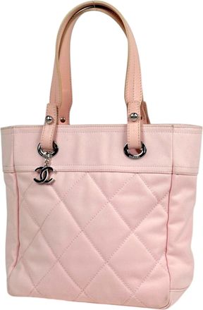 Chanel Pink Canvas Leather Tote Bag (Pre-Owned)
