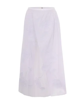 Liu Jo Textured White Midi Skirt with 3D Floral Embroidery
