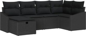 vidaXL Conjunto De Sof&aacute; De Jard&iacute;n Con Coj&iacute;n 6 Pcs Negro Vidaxl