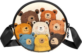 Generic Circle Crossbody Bag for Women, Colored Bears Small Sling Bag Daypack with Zipper Adjustable Shoulder Straps Casual Ladies Girls Round Purse
