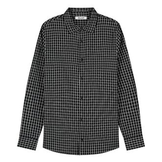 Olaf Hussein Checked Seersucker LS Shirt - Heren - Casual Overhemden - Zwart - S - Katoen - Overhemden