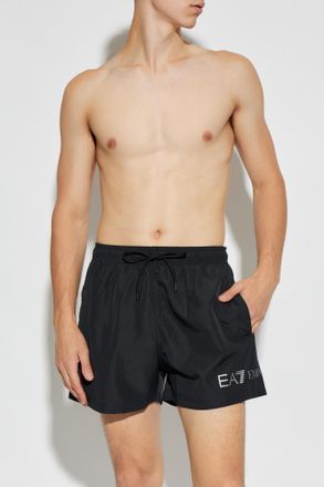 Emporio Armani Swim Shorts With Logo, Mens, Black