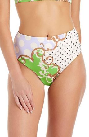 Sanctuary Reversible High Waist Swim Bottoms in Green Multi at Nordstrom, Size X-Small