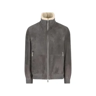 Brunello Cucinelli Shearling-trim Ribbed Jacket