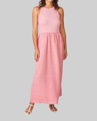 Stateside Linen Mixed Media High Neck Maxi Dress In Mauve