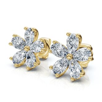 Pompeii3 1 3/4Ct Diamond Pear Shape Flower Diamond Studs 14k Gold Earrings Lab Grown