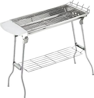 Herzberg Northix Hg8112 Barbacoa Plegable De Acero Inoxidable Plateada