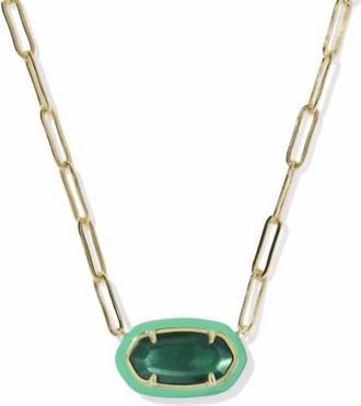 Kendra Scott Womens Elisa Enamel Frame Paperclip Necklace In Gold Emerald Illusion