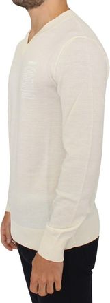 Ermanno Scervino Mens Wool Blend V-Neck Sweater White Acrylic Clothing