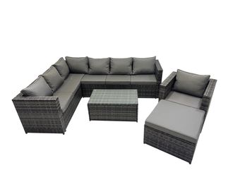 Fimous Outdoor Rattan Garden Furniture Set with Big Stool Dark Grey Mixed