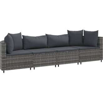 vidaXL Set De Sof&aacute;s De Jard&iacute;n 4 Pzas Y Cojines Rat&aacute;n Sint&eacute;tico Gris Vidaxl