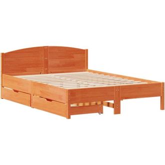 vidaXL Cama Sin Colch&oacute;n Madera Maciza De Pino Marr&oacute;n Cera 140x190 Cm Vidaxl