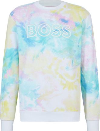 HUGO BOSS Mens Regular Fit Lettering Crew Neck Sweater in White - Size X-Small