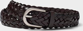 Le 31 Mens Rounded-buckle braided leather belt