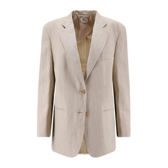Alysi Buttoned Stripped Blazer - Dames - Blazers - Beige - M - Leer - Jassen