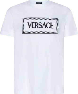 Versace Logo Print Katoenen T-shirts en Polos - Heren - T-shirts - Wit - XL - Katoen - Tops