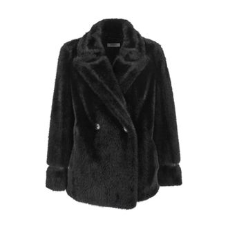 Twinset Jassen, Dames, Zwart, S, Polyester, Korte Jas van Imitatiebont