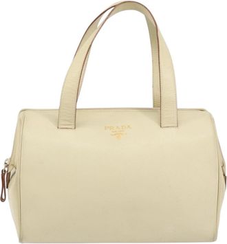 Prada Vintage Handbag Leather Beige Leather Handbag (Pre-Owned)