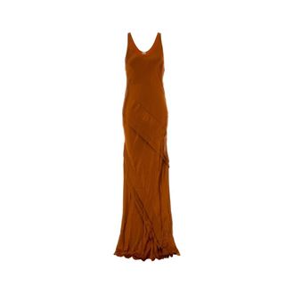 Saint Laurent Vestido largo tipo tank en sat&eacute;n de seda - Dresses - Mujer - Naranja - M