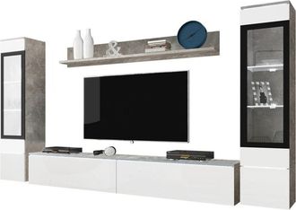 Mirjan24 Mobilier1 - Conjunto De Sal&oacute;n Sarasota 126, Hormig&oacute;n + Blanco Brillante