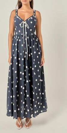 English Factory Polka Dot Linen Blend Maxi Dress in Navy/off White at Nordstrom, Size X-Small