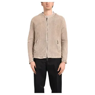 Giorgio Brato Bomber Jackets, male, Beige, Size: 2XL Leather Bomber Jacket