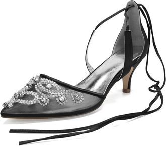 Generic Wedding Shoes Women Pointed Toe Heels Bridal Stiletto Low Heels Shoes Ankle Strap Office Party Wedding Dress Shoes 6Cm,Black,6 UK