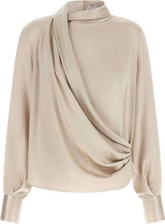 Brunello Cucinelli Beige Asymmetric Draped Blouse