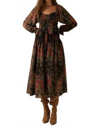 Promesa Floral-Print Smocked Bubble Sleeve Maxi Dress In Black