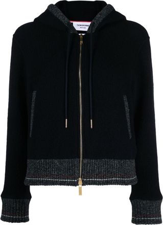 Thom Browne hooded zip-up wool cardigan - women - Wool - 42 - Blue
