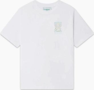 Casablanca Mens Mens White Casablanca Tennis Pastelle Print T-Shirt - Size: 38