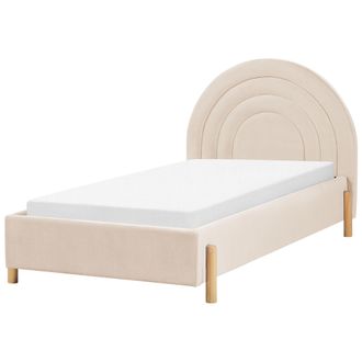 Beliani Cama Con Somier Cabecero Semicircular Tama&ntilde;o Individual 90 X 200 Cm Tapizado Terciopelo Retro Patas Madera Beige Anet