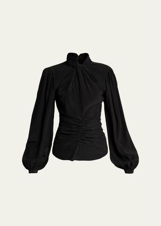 Isabel Marant Depsona Twisted Keyhole Long-Sleeve Silk Blouse