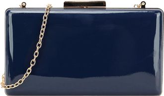 Girly HandBags Womens Patent Hard Case Clutch Bag Small Navy
