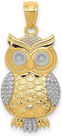 Diamond2Deal 14k Yellow Gold Rhodium Polished Textured Owl Pendant