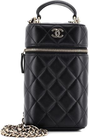 Chanel Classic Vanity Top Handle Phone Holder with Chain Quilted Lambskin crossbody bag - Zwart