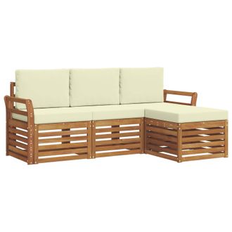 vidaXL Conjunto De Sof&aacute;s De Exterior Con Coj&iacute;n 4 Pcs Natural Y Crema Vidaxl