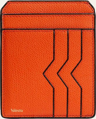 Valextra Mens V-Cut Compact Pebble Leather Card Holder