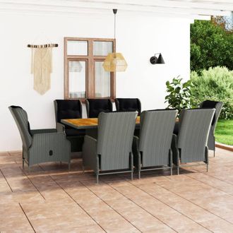vidaXL Set Comedor Jard&iacute;n 9 Pzas Y Cojines Rat&aacute;n Sint&eacute;tico Gris Claro Vidaxl