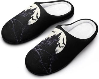 Generic Castle Night With Bats And Moon Mens House Slippers Memory Foam Washable Cotton Slip on Home Shoes