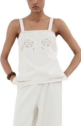 Mango Embroidered Tank in Off White at Nordstrom, Size X-Small