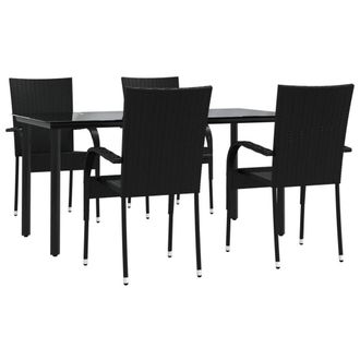 Berkfield Home Beautiful 5 Piece Garden Dining Set Black Poly Rattan