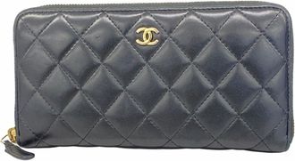 Chanel Black Leather Long Wallet (Bi-Fold) (Pre-Owned)