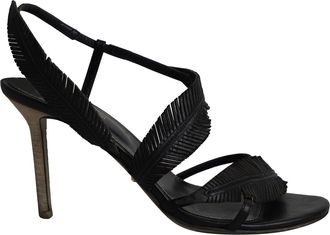 Sergio Rossi Leaf Strap Sandals in Black Leather