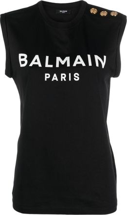 Balmain Black Logo Organic Cotton Sleeveless Top