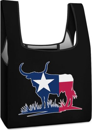 Generic Texas Flag Longhorn Cow Shopping Bag Reusable Grocery Tote Bag Foldable Handbag for Travel Picnic